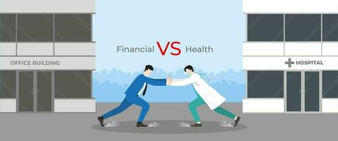 Work Life Balance Concept. Businessman fight versus the doctor vector