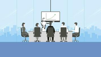 meeting in the conference room. People sit and listen to the robot speaker. vector