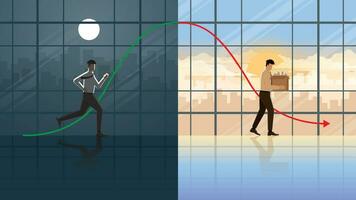 The life cycle of business has green up and red down graph, profit and loss vector