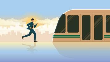 Hurry up businessman run for the first train in public transportation station vector