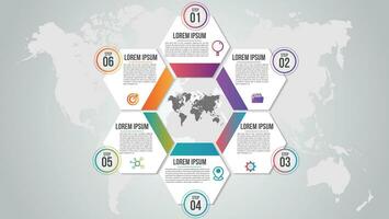 Business infographics template.Presentation with 6 steps or options.Can be used for workflow layout, diagram, step options, banner, web design.Abstract background. vector