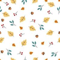 Seamless fall leaves, berries and acorns vector