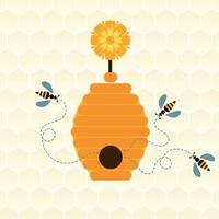 Beehive with bees and honey vector