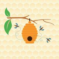 Beehive with bees and honey vector