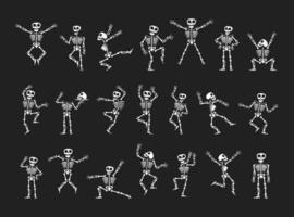 Skeletons dancing with different positions flat style design vector illustration set.