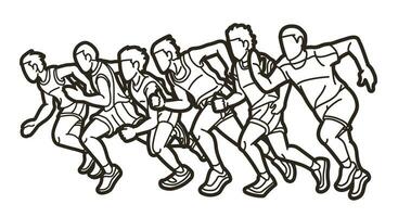 Outline Men Runner Mix Action Marathon Running vector