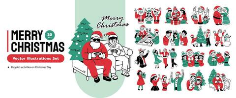 Christmas Celebration People Activities Vector Illustration Set. Celebrate the Magic of Christmas with These Engaging Illustrations