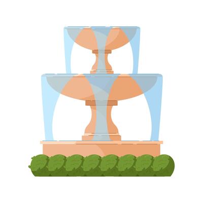Stone fountain with jets of water on a white background. Street decoration, architecture vector illustration, garden and park decor.