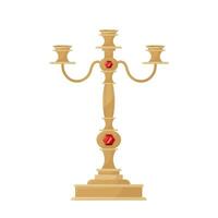 Antique golden candlestick inlaid with precious stones. Old, vintage, antique piece of furniture. vector