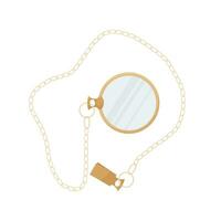 Pocket monocle on a gold chain. Vintage item. Antiques. vector