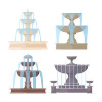 Fountains. A set of illustrations of fountains with water jets in different styles. vector