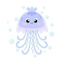 Cute cartoon jellyfish. Sea jellyfish vector illustration isolated on white background.