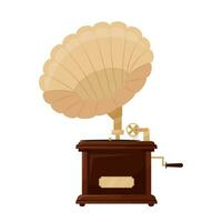 Vintage gramophone on a white background. Old musical instrument for listening to records. vector