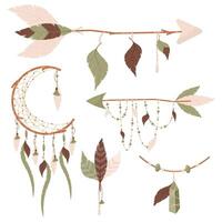 Set of decorative elements in boho style. vector