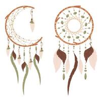 Dream Catcher. Vector illustration of a dream catcher with feathers and beads in boho style.