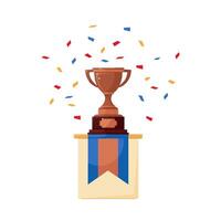 Bronze cup studded with colored confetti on a white background. Prize, award to the winner of a competition or championship. vector