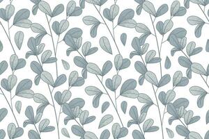 Decorative natural twig with leaves. Vector seamless flat pattern, plant branches.