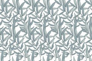 Decorative natural twig with leaves. Vector seamless flat pattern, plant branches.