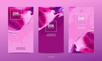 three vertical banners purple with abstract paint strokes vector