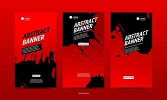 abstract banner design set with red and black paint splatters vector