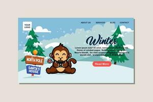 Landing page template for winter with cute monkey vector