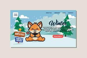 Landing page template for winter with cute fox vector