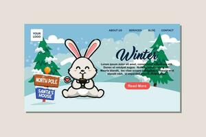 Landing page template for winter with cute rabbit vector