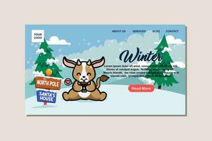 Landing page template for winter with cute goat vector