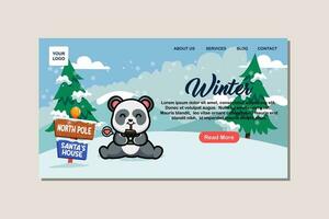 Landing page template for winter with cute panda vector