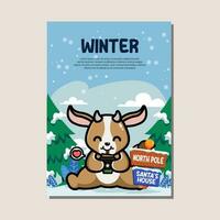 Poster template for winter with cute goat vector