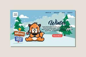 Landing page template for winter with cute redpanda vector