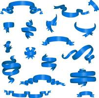 Blue glossy ribbon different banners set vector