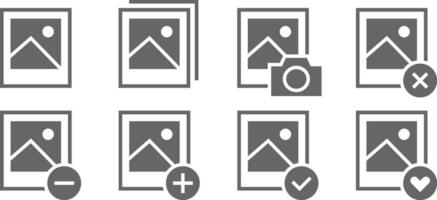 Set of image gallery icons. Vector collection digital photo album design. Picture edit, delete, add, favorite icon.