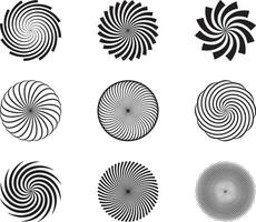 Spiral and swirl motion twisting circles design element set. Vector illustration.