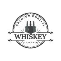 Whiskey Logo, Drink Label Design With Old Retro Vintage Ornament Illustration Premium Template vector