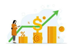 The concept of a recession in the value of money in financial markets. Price increases, business risks and percentage rates. economic failure, devaluation and inflation. Financial growth, investment. vector