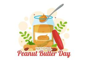 National Peanut Butter Day Vector Illustration on 24 January with Jar of Peanuts Butters for Poster or Banner in Flat Cartoon Background Design