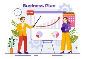 Business Plan Vector Illustration with Target, Planning, Workflow, Time Management, Statistical and Data Analysis in Flat Cartoon Background