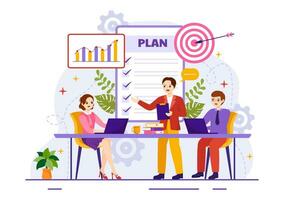 Business Plan Vector Illustration with Target, Planning, Workflow, Time Management, Statistical and Data Analysis in Flat Cartoon Background