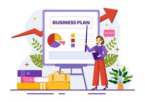 Business Plan Vector Illustration with Target, Planning, Workflow, Time Management, Statistical and Data Analysis in Flat Cartoon Background