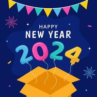 Happy New Year Social Media Illustration Flat Cartoon Hand Drawn Templates Background vector