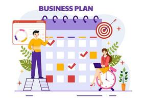 Business Plan Vector Illustration with Target, Planning, Workflow, Time Management, Statistical and Data Analysis in Flat Cartoon Background