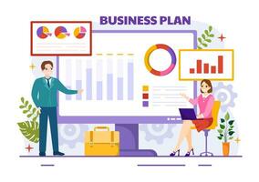 Business Plan Vector Illustration with Target, Planning, Workflow, Time Management, Statistical and Data Analysis in Flat Cartoon Background