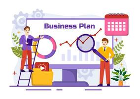 Business Plan Vector Illustration with Target, Planning, Workflow, Time Management, Statistical and Data Analysis in Flat Cartoon Background