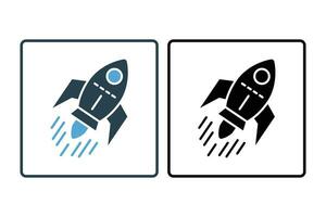 Rocket ship icon. icon related to speed. suitable for web site, app, user interfaces, printable etc. Solid icon style. Simple vector design editable