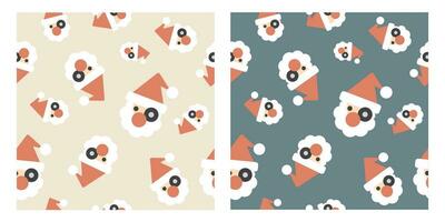 Santa Claus funny face seamless background vector illustration. Set of Merry Christmas pastel colors wrapping paper pattern.