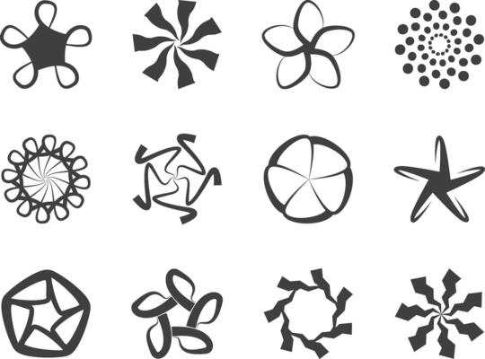 Spiral and swirl motion twisting circles design element set.