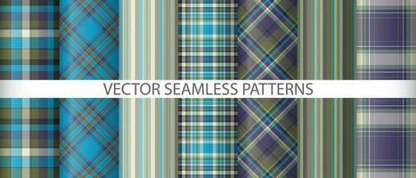 Set textile fabric background. Pattern check tartan. Plaid vector seamless texture.