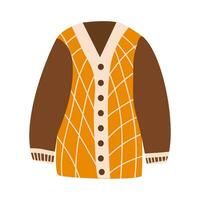 Vector cardigan in flat style. Closet element on white isolated background. Object on autumn theme. Cozy and warm clothes. Sweater, a jacket.