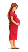 Pregnant woman hugging her belly, waiting for a baby. Vector cartoon illustration